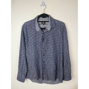 Steel And Jelly London Shirt Navy Blue Long Sleeve Button Front Design Size L